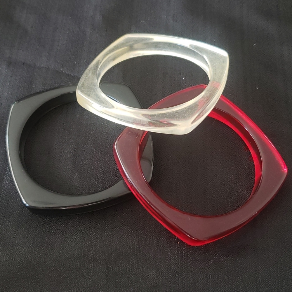Vintage lucite square bangles set of 3 - mod retro